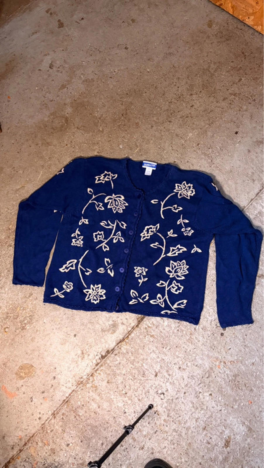 Vintage Pendleton Embroidered Cardigan - Navy Blue Floral Knit