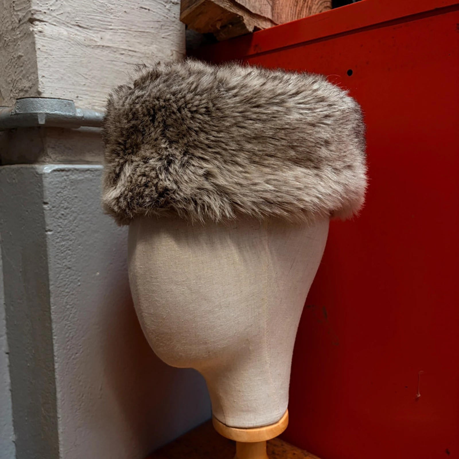 Vintage Faux Fur Trapper Hat / Russian Style Cap - Gray/Brown