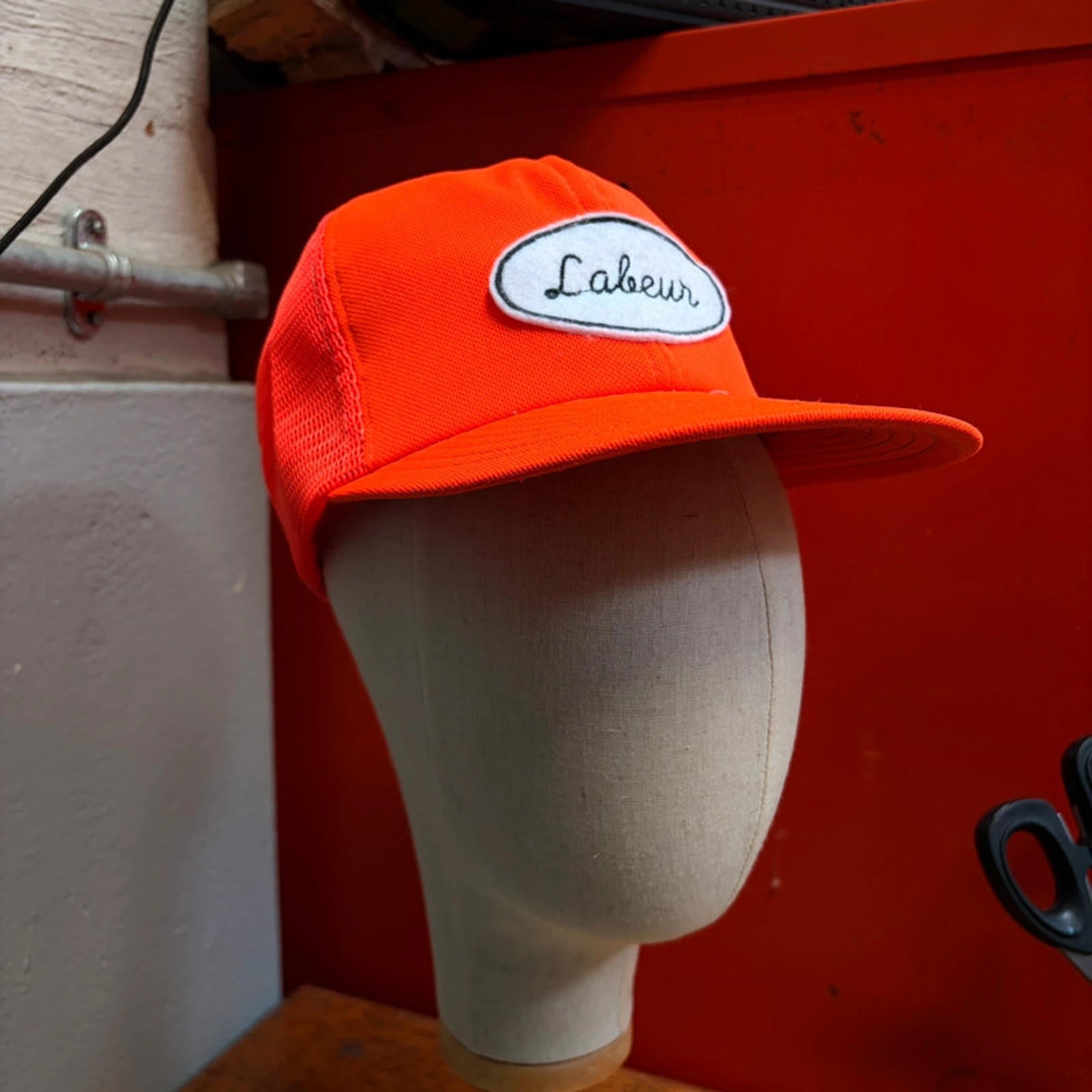 Labeur Vintage Upcycled Cap - Safety Orange Mesh Trucker