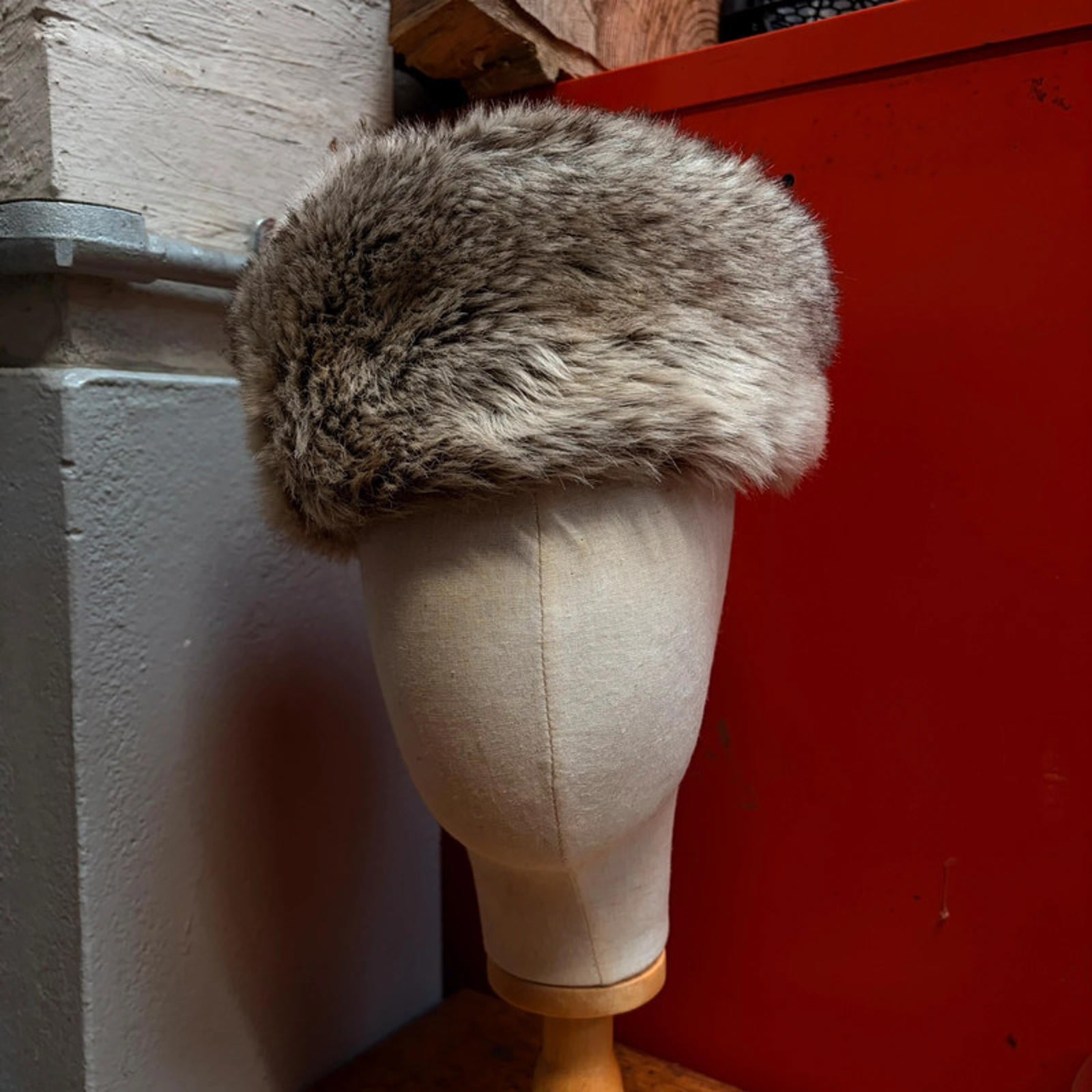Vintage Faux Fur Trapper Hat / Russian Style Cap - Gray/Brown