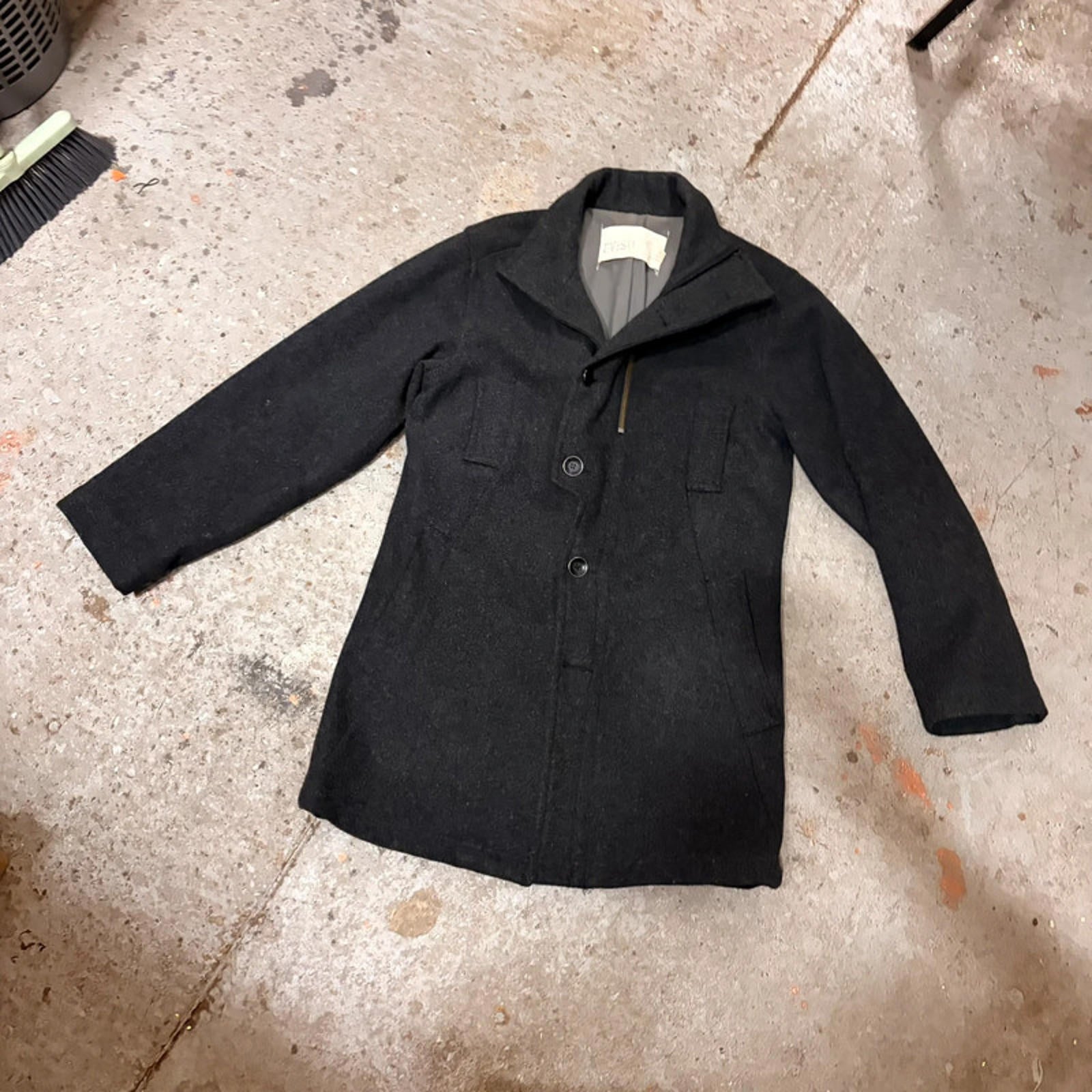 Evisu Vintage Wool Blend Overcoat / Car Coat - Dark Gray