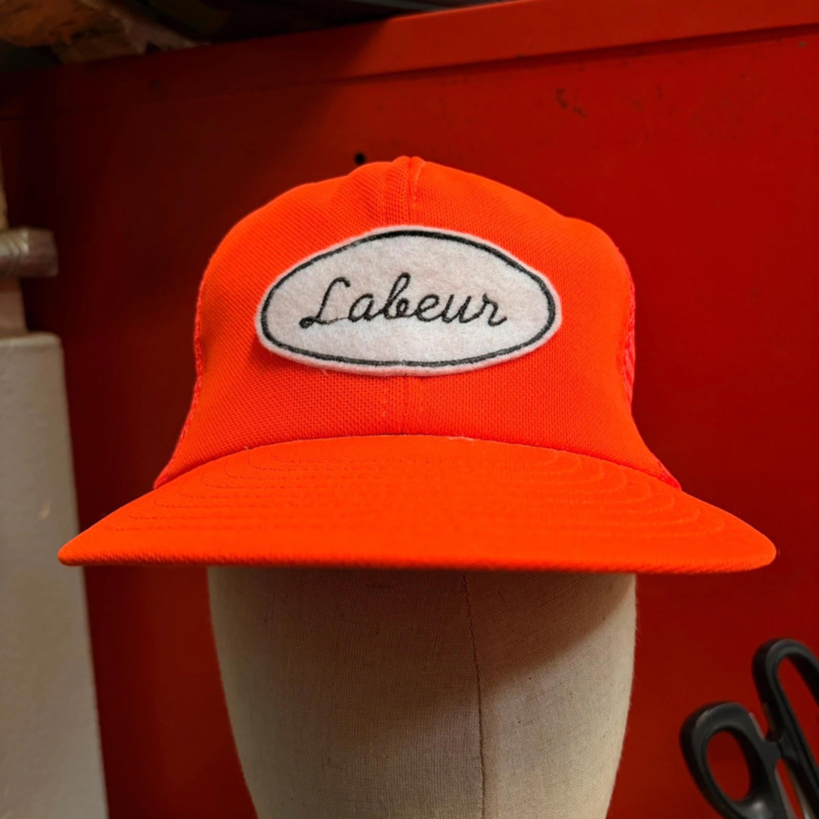 Labeur Vintage Upcycled Cap - Safety Orange Mesh Trucker